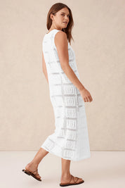 Fisoew Women's White Boho Knit Sleeveless Dress - Fisoew