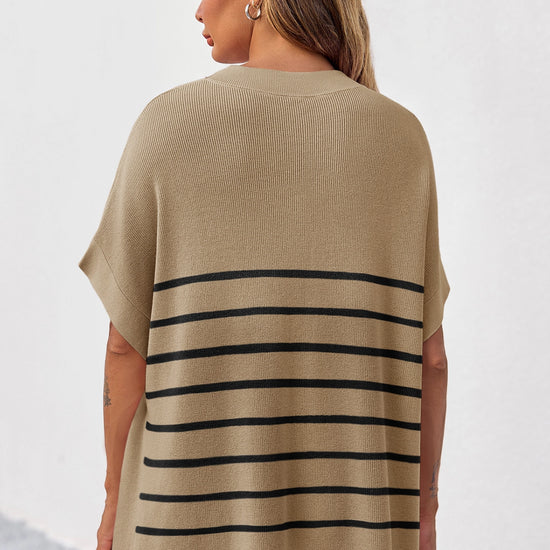 Fisoew Women's Khaki Striped Oversized Lounge Short Sets - Fisoew