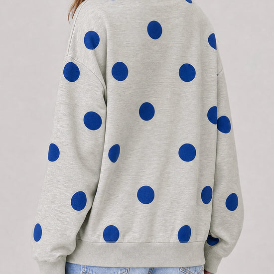 Mock Neck Long Sleeve Polka Dot Sweatshirts - Fisoew