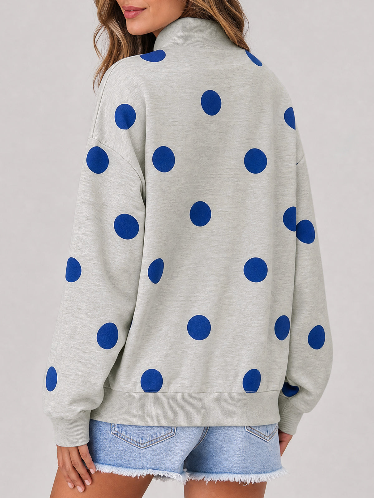 Mock Neck Long Sleeve Polka Dot Sweatshirts - Fisoew