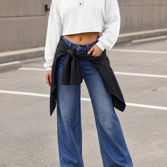 Long Sleeve Oversized Cropped Sweatshirts - Fisoew