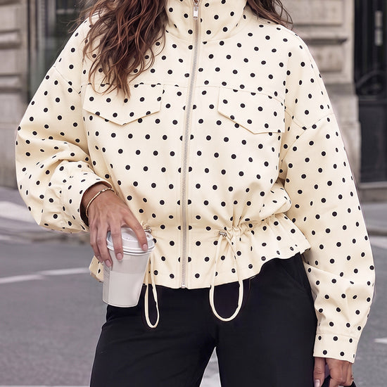Zip Up Polka Dot Drwatring Jackets - Fisoew