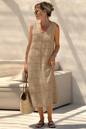 Fisoew Women's Khaki Boho Knit Sleeveless Dress - Fisoew
