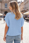 Fisoew Women's Blue Short Sleeve Crochet Cardigans Sweater Cover Ups - Fisoew