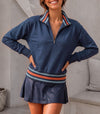 Half Zip Stripe Crop Sweatshirts - Fisoew