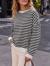 Round Neck Striped Long Sleeve Sweatshirts