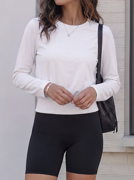 Long Sleeve Elasticity Bottom Cropped Shirts