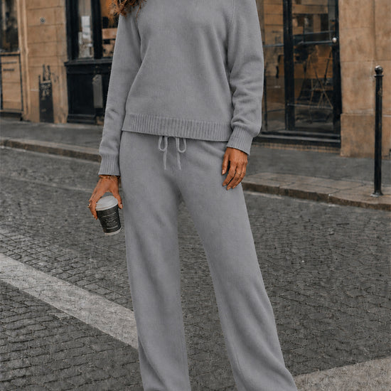Off-Shoulder Sweaters With Drawstring Pants Set - Fisoew