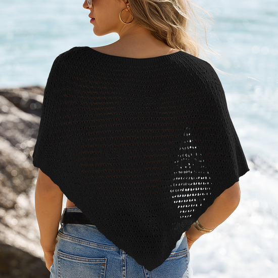 Fisoew Women's Black Sheer Shawl Boho Crochet Cover Ups - Fisoew