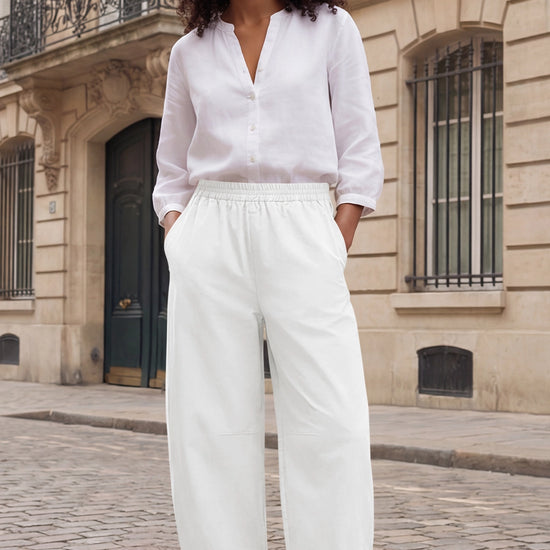 Fisoew Women's White Wide Leg Barrel Pants - Fisoew