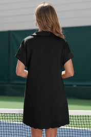 Womens Black Collared V Neck Dresses Fisoew