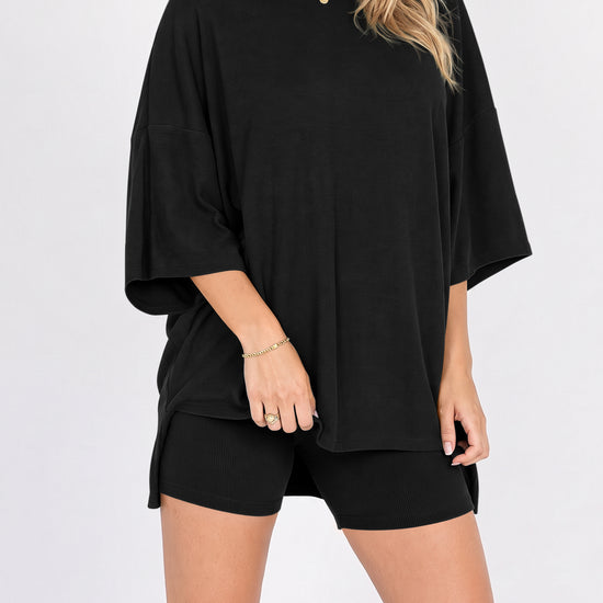 Oversized T-Shirt With Biker Short Lounge Sets - Fisoew