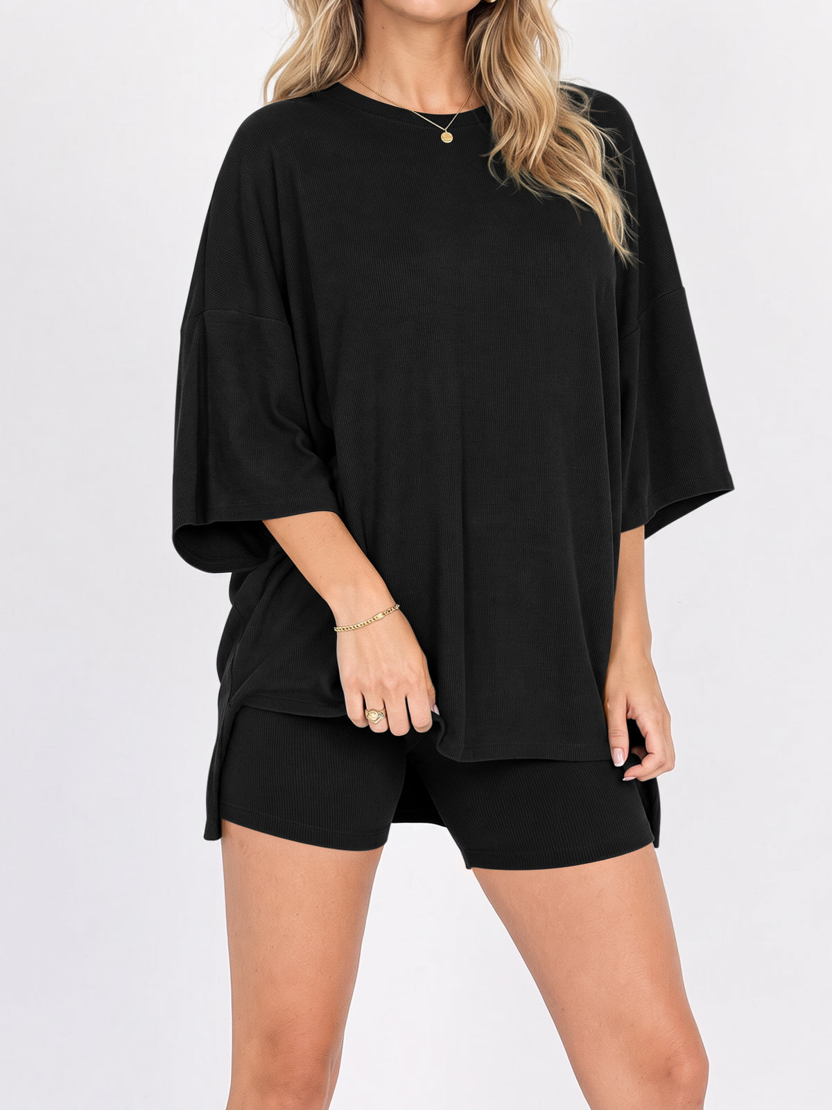 Oversized T-Shirt With Biker Short Lounge Sets - Fisoew