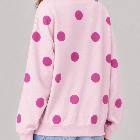 Mock Neck Long Sleeve Polka Dot Sweatshirts - Fisoew