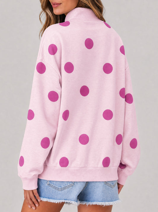 Mock Neck Long Sleeve Polka Dot Sweatshirts - Fisoew