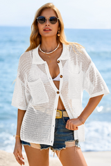 Fisoew Women's White Crochet Lightweight Cardigan Sweaters Cover Up Shirts