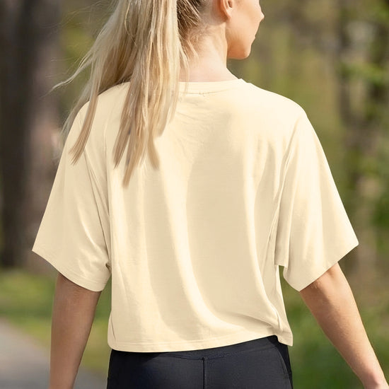 Fisoew Women's Beige Oversized Crop Tops Summer T-Shirt - Fisoew