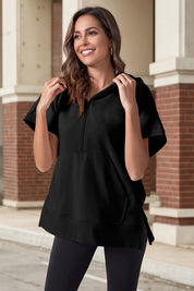 Fisoew Women‘s Black Oversized Half Zip Hoodies - Fisoew