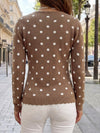 Polka Dot Slim Fit Knit Long Sleeve Tops