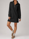 Half Zip Pleated Collared Sweatshirt Dresses