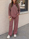 Striped Long Sleeve Top With Wide Leg Pants Set - Fisoew