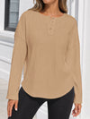 Solid Ribbed Knit Henley Shirts - Fisoew