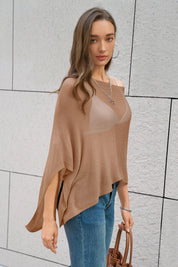 Fisoew Women's Khaki Sheer Lightweight Knit  Poncho Top - Fisoew