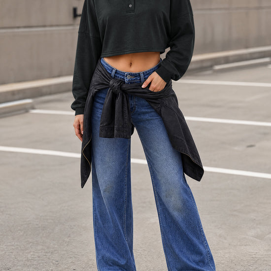 Long Sleeve Oversized Cropped Sweatshirts - Fisoew