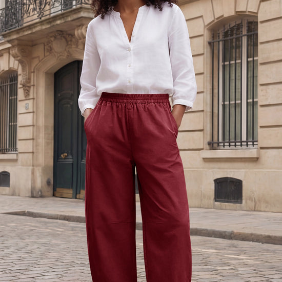 Fisoew Women's Brick Red Wide Leg Barrel Pants - Fisoew