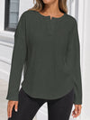 Solid Ribbed Knit Henley Shirts - Fisoew