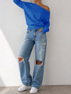 Off Shoulder Elastic Waist Solid Sweatshirts