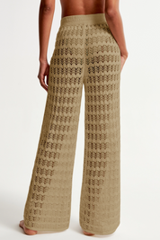 Fisoew Women‘s Khaki Crochet Sheer Mesh Cover Up Pants - Fisoew