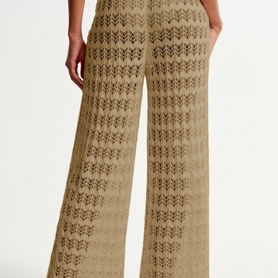 Fisoew Women¡®s Khaki Crochet Sheer Mesh Cover Up Pants - Fisoew