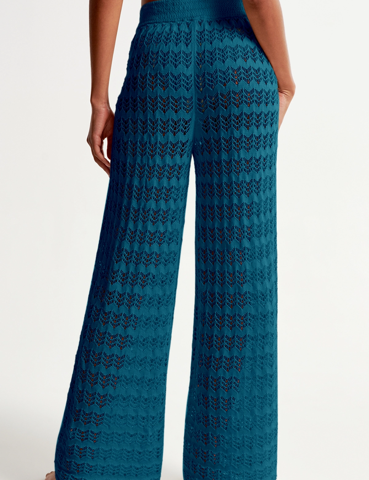 Fisoew Women‘s Navy Crochet Sheer Mesh Cover Up Pants - Fisoew