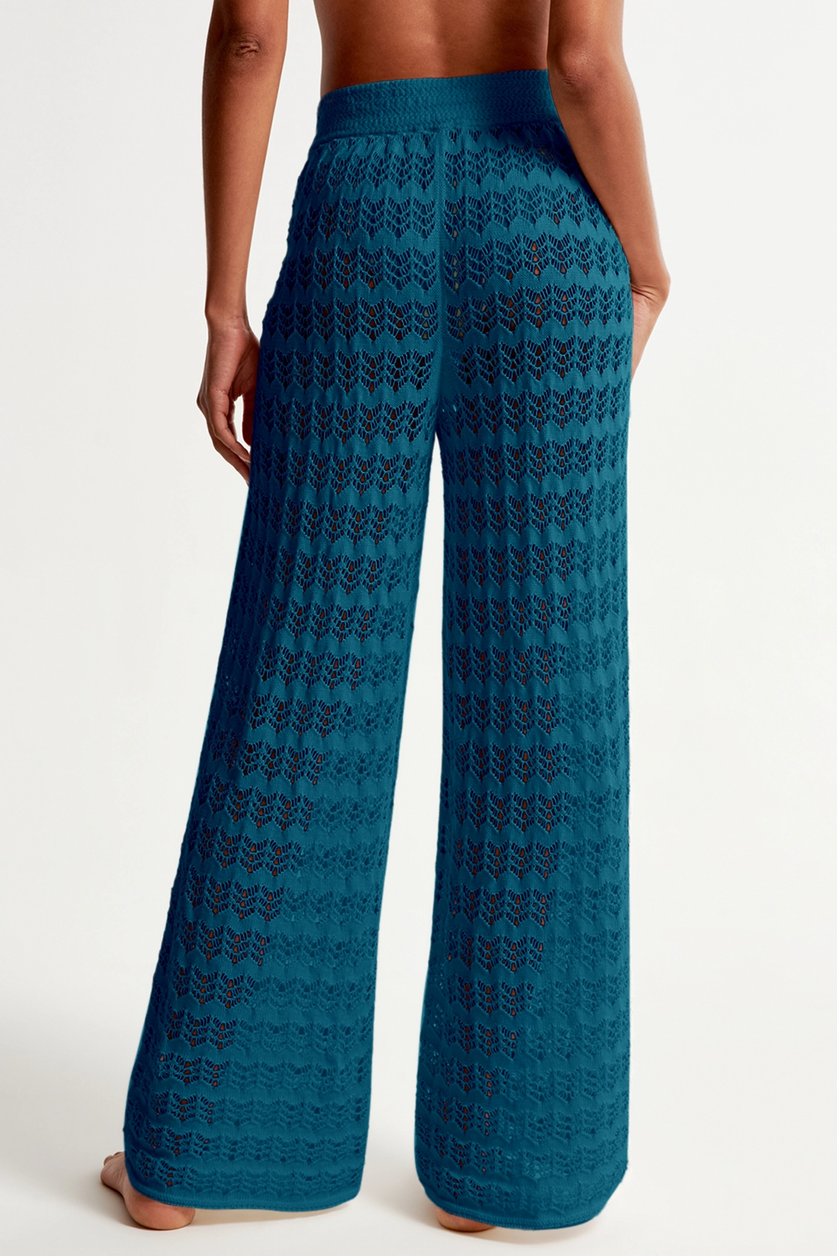 Fisoew Women‘s Navy Crochet Sheer Mesh Cover Up Pants - Fisoew