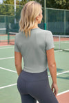 Fisoew Women's Grey Y2k Wrap Tie Crop Shirts - Fisoew