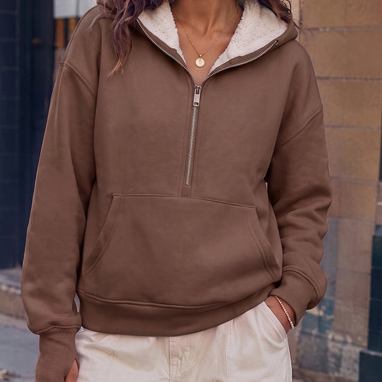 Hoodies Half Zip Fuzzy Fleece Sweatshirts - Fisoew