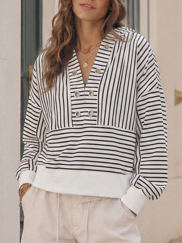 V Neck Striped Cropped Hoodies