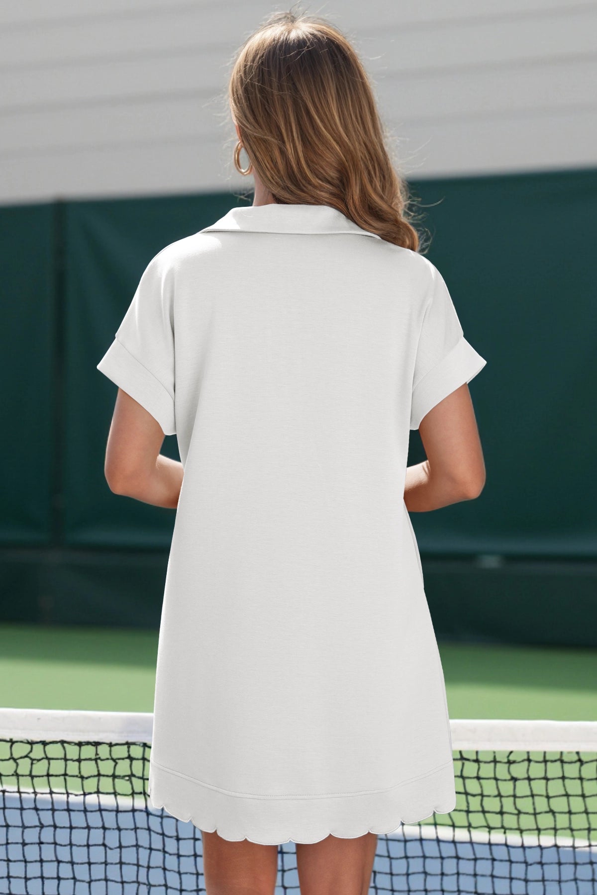 Womens White Collared V Neck Dresses Fisoew