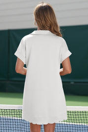Womens White Collared V Neck Dresses Fisoew