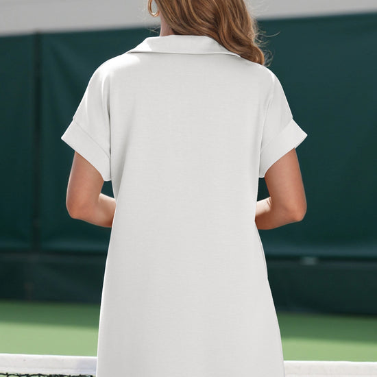 Womens White Collared V Neck Dresses Fisoew - Fisoew