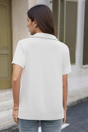 Fisoew Women's White Short Sleeve Polo Shirts - Fisoew