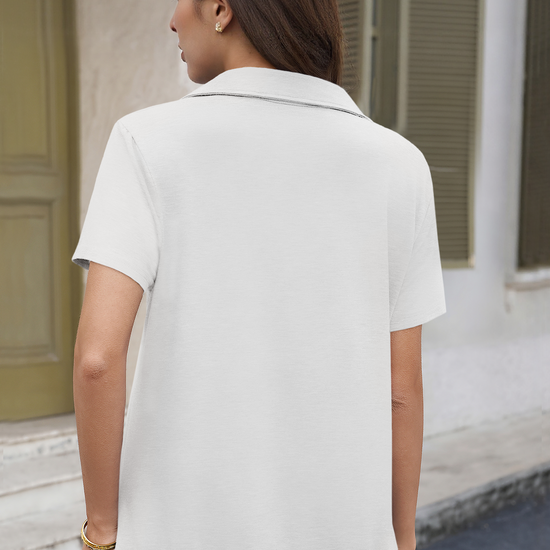 Fisoew Women's White Short Sleeve Polo Shirts - Fisoew