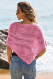 Fisoew Women's Pink Sheer Shawl Boho Crochet Cover Ups - Fisoew