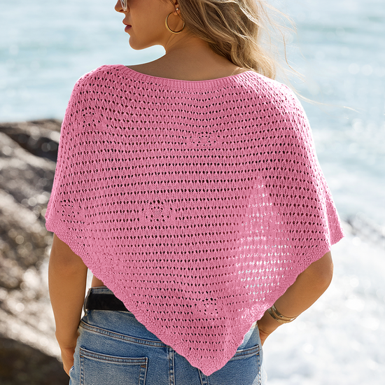 Fisoew Women's Pink Sheer Shawl Boho Crochet Cover Ups - Fisoew