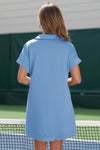 Womens Blue Collared V Neck Dresses Fisoew - Fisoew