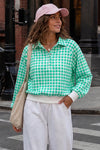 Plaid Print Lapel Neck Crop Sweatshirts