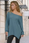 Oversized Off Shoulder Ribbed Knit Tops