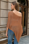 Fisoew Women's Camel Sheer Lightweight Knit  Poncho Top - Fisoew