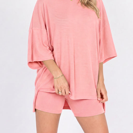 Oversized T-Shirt With Biker Short Lounge Sets - Fisoew